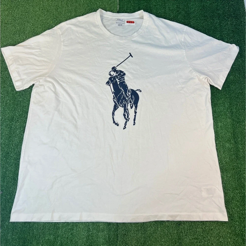 Polo Ralph Lauren Mens Big Pony Graphic T-Shirt White Blue 3XB Big & Tall
